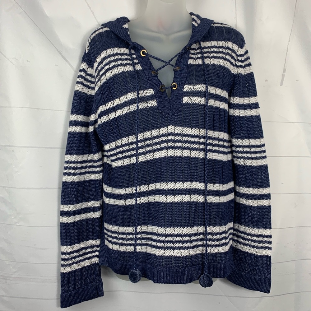 Tory Burch linen pullover hoodie nautical sweater